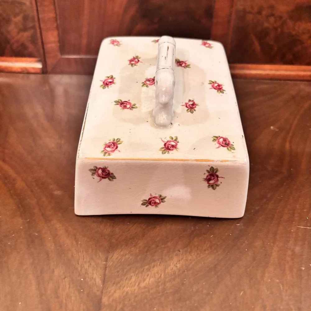 Antique Grimwades Stoke on Trent England Rose Floral Cheese Butter Dish & Cover